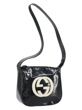 Authentic GUCCI Shoulder Bag Enamel Black
